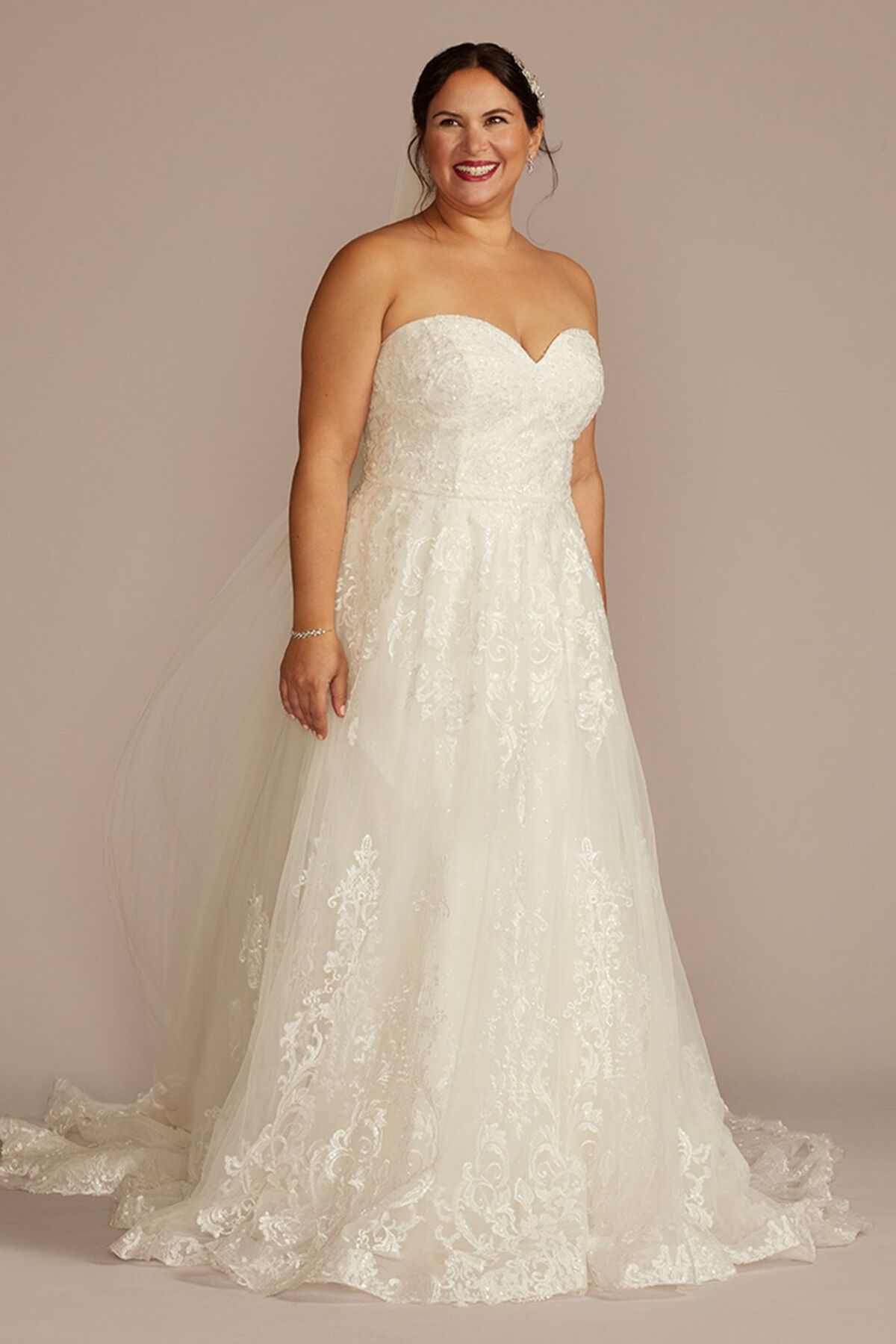 Vestido de novia l&iacute;nea A con falda de tul y mangas desmontables, MARFIL, hi-res