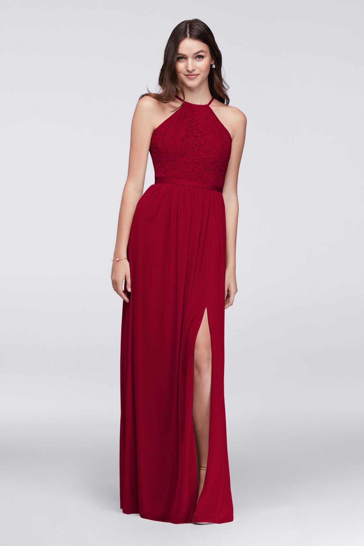 Vestido de dama con escote halter y espalda abierta, MANZANA, hi-res