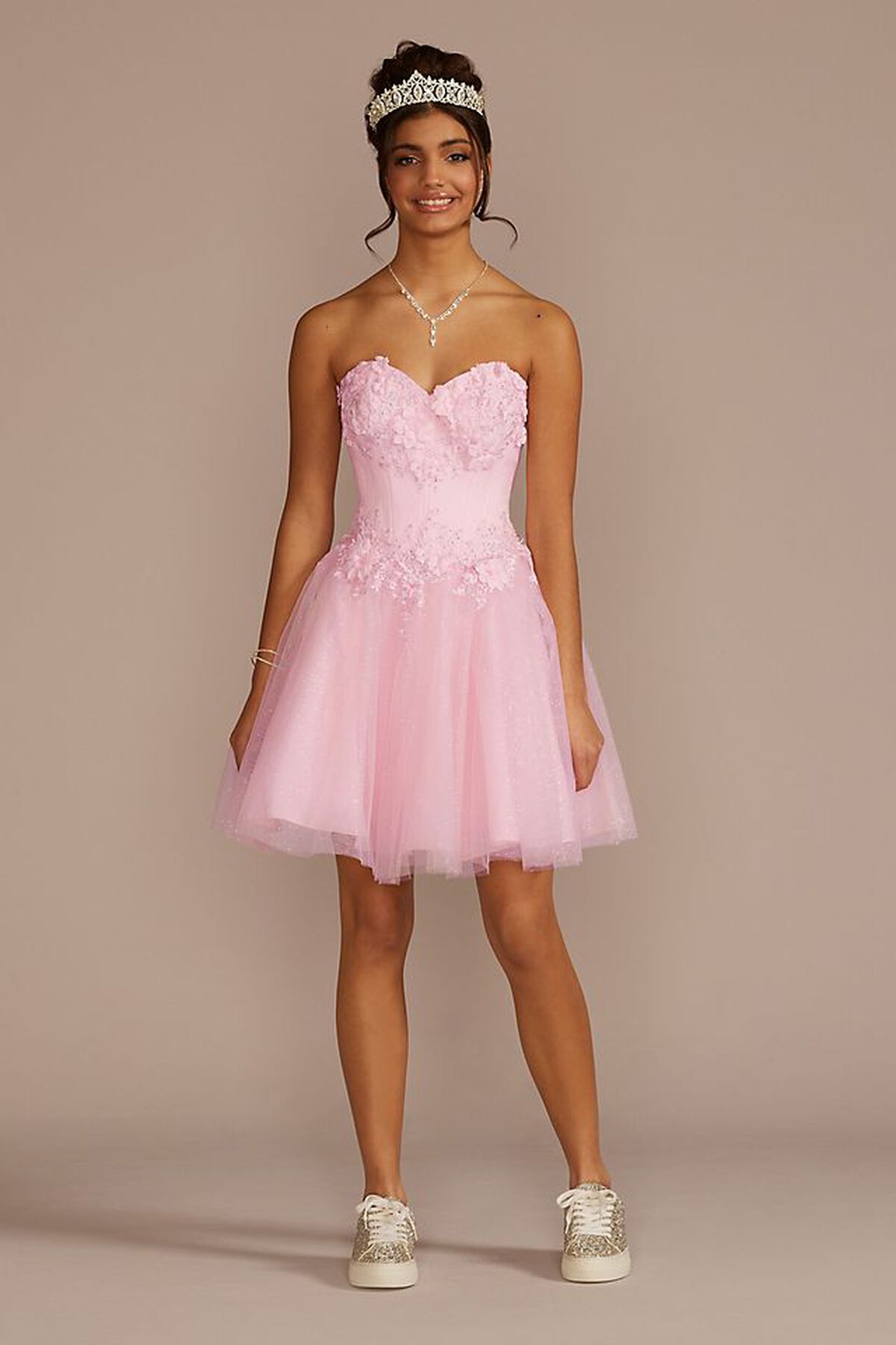 Vestido de quincea&ntilde;era con mangas ca&iacute;das al hombro removibles, ROSA CLARO, hi-res