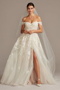 Vestido de novia princesa con mangas al hombro removibles
