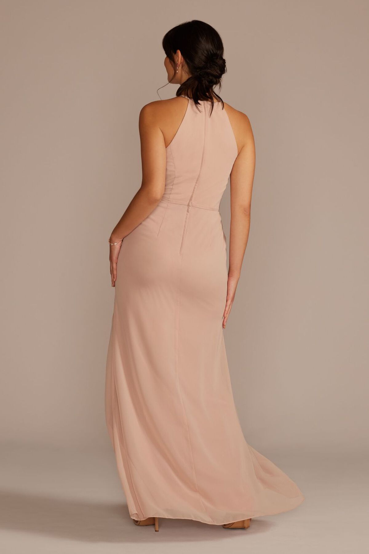 Vestido de dama con escote halter con tirantes y falda tipo cascada, AZUL FRANC&Eacute;S, hi-res
