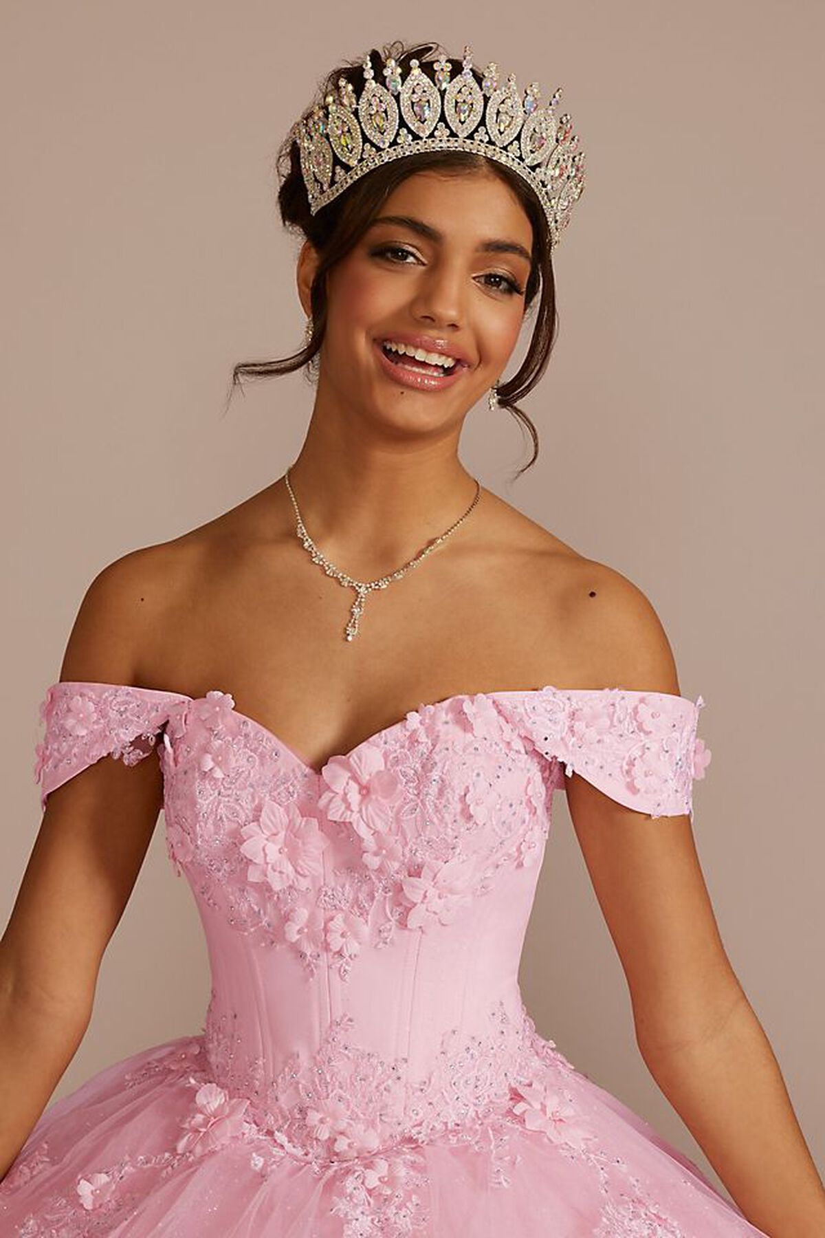 Vestido de quincea&ntilde;era con mangas ca&iacute;das al hombro removibles, ROSA CLARO, hi-res