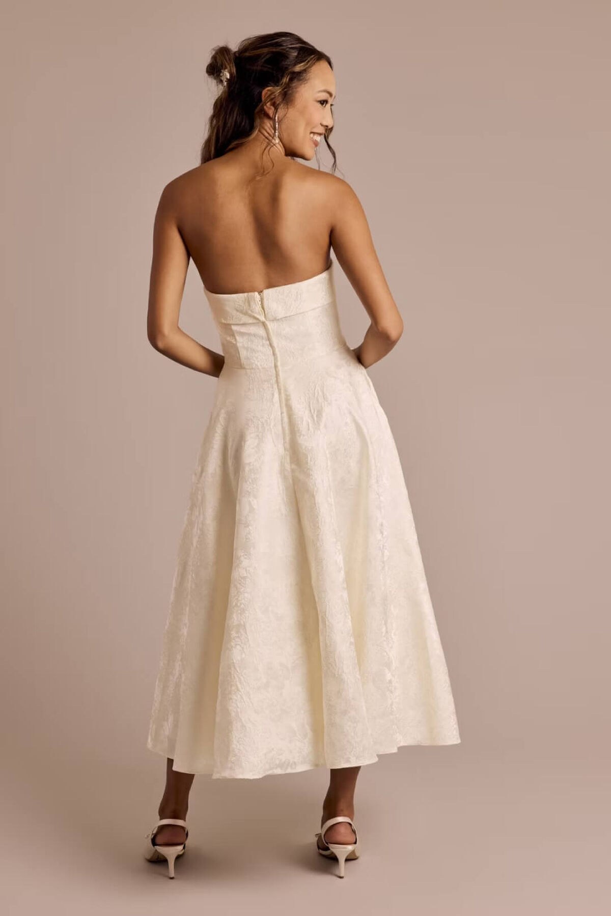 Vestido de novia midi de jaquard floral, MARFIL, hi-res