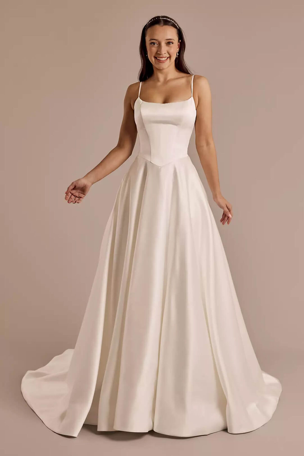 Vestido de novia satinado con tirantes, BLANCO SUAVE, hi-res