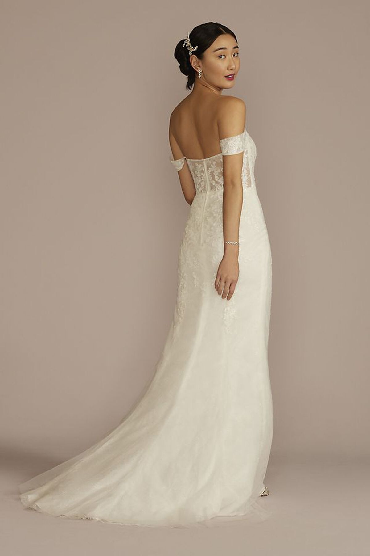 Vestido de novia sirena con escote coraz&oacute;n y mangas al hombro, MARFIL, hi-res
