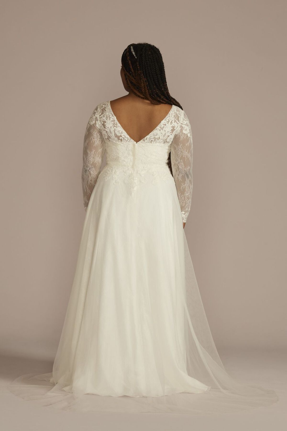 Vestido de novia l&iacute;nea A con mangas largas de encaje, MARFIL, hi-res