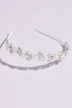 Diadema con perlas y hojas con cristales