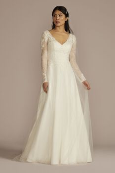 Vestido de novia línea A con mangas largas de encaje