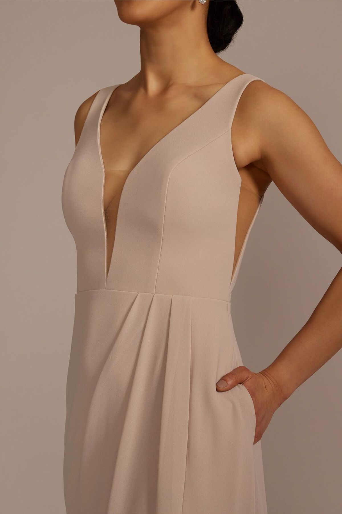 Vestido de dama sin mangas con escote profundo, VINO, hi-res