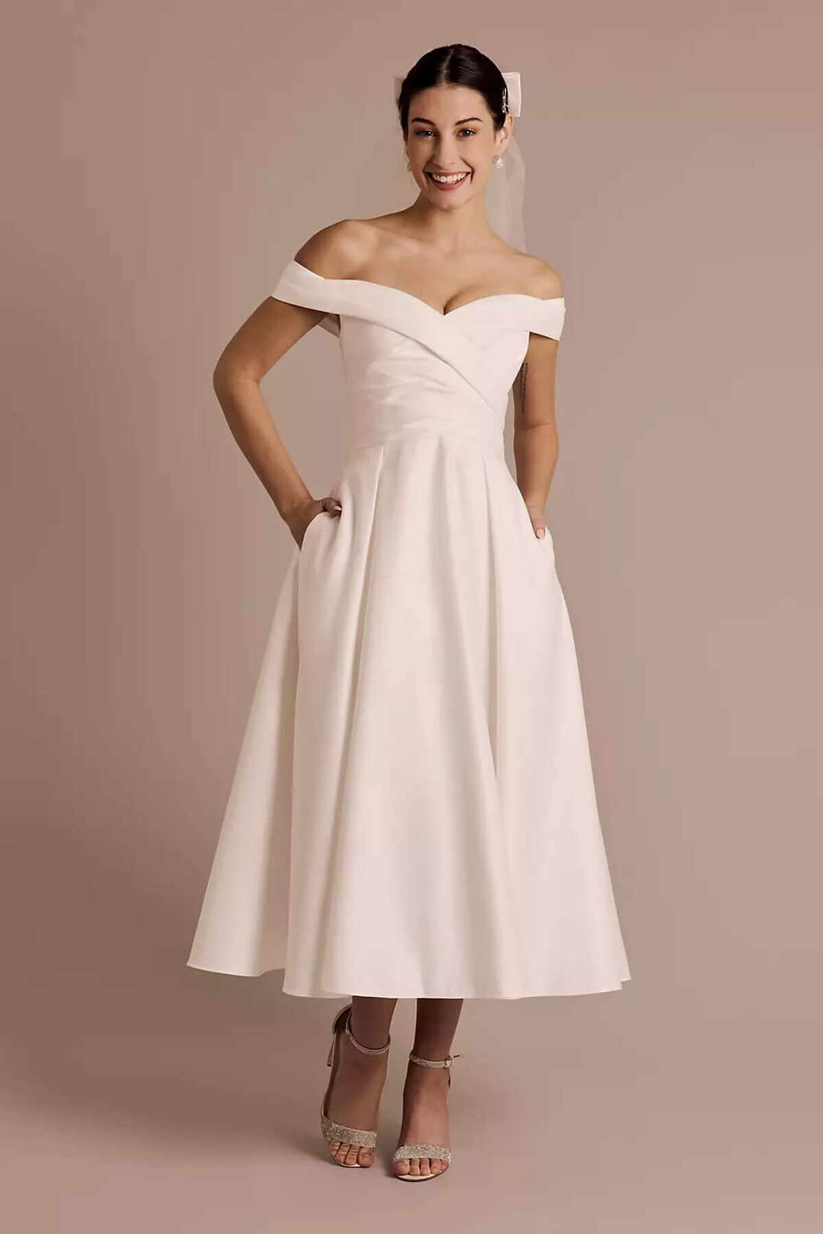 Vestido de novia con hombros descubiertos, BLANCO SUAVE, hi-res