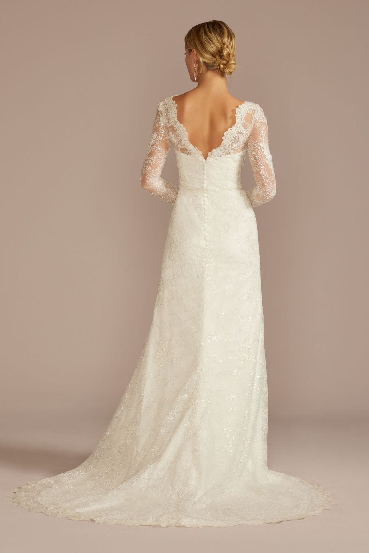 Vestido de novia recto de encaje con escote alto, MARFIL, hi-res