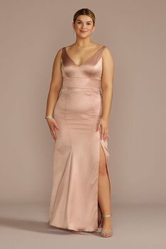 Vestido de Dama satín con escote en V  8002345