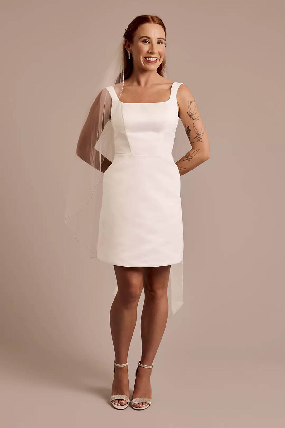 Vestido escote cuadrado y mo&ntilde;o en espalda, BLANCO SUAVE, hi-res