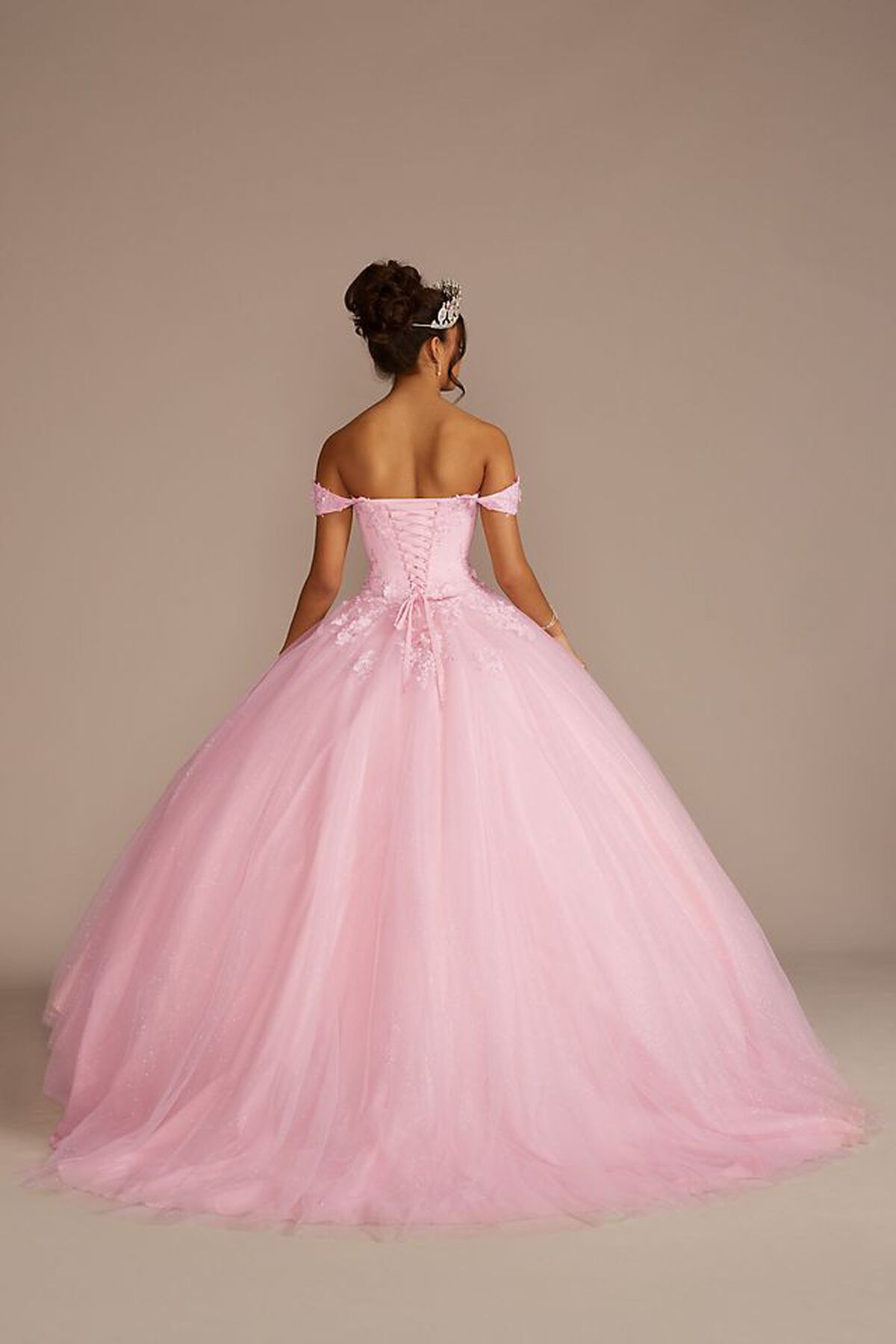 Vestido de quincea&ntilde;era con mangas ca&iacute;das al hombro removibles, ROSA CLARO, hi-res