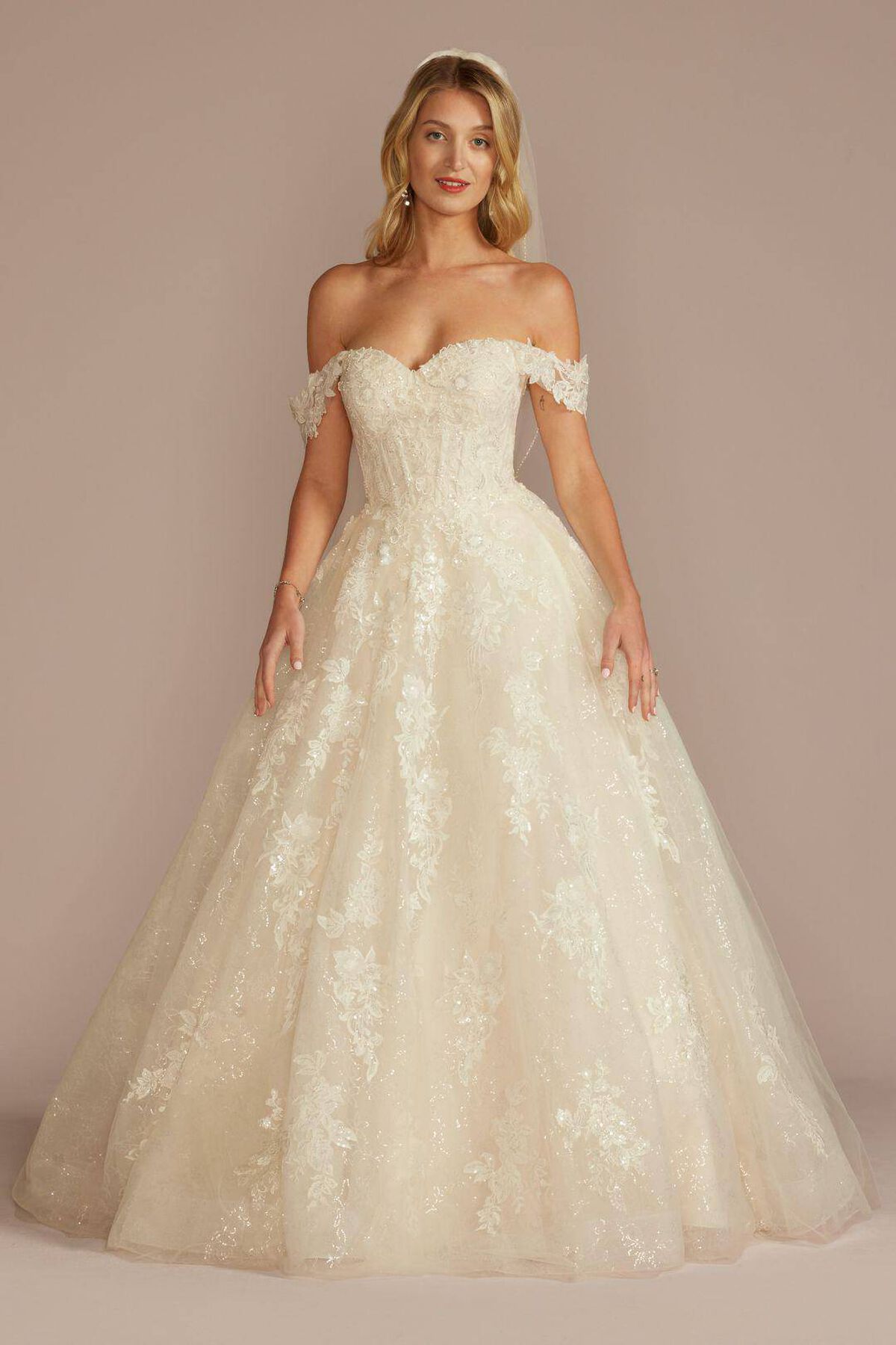 Vestido de novia princesa con mangas desmontables, MARFIL/PIEDRA, hi-res