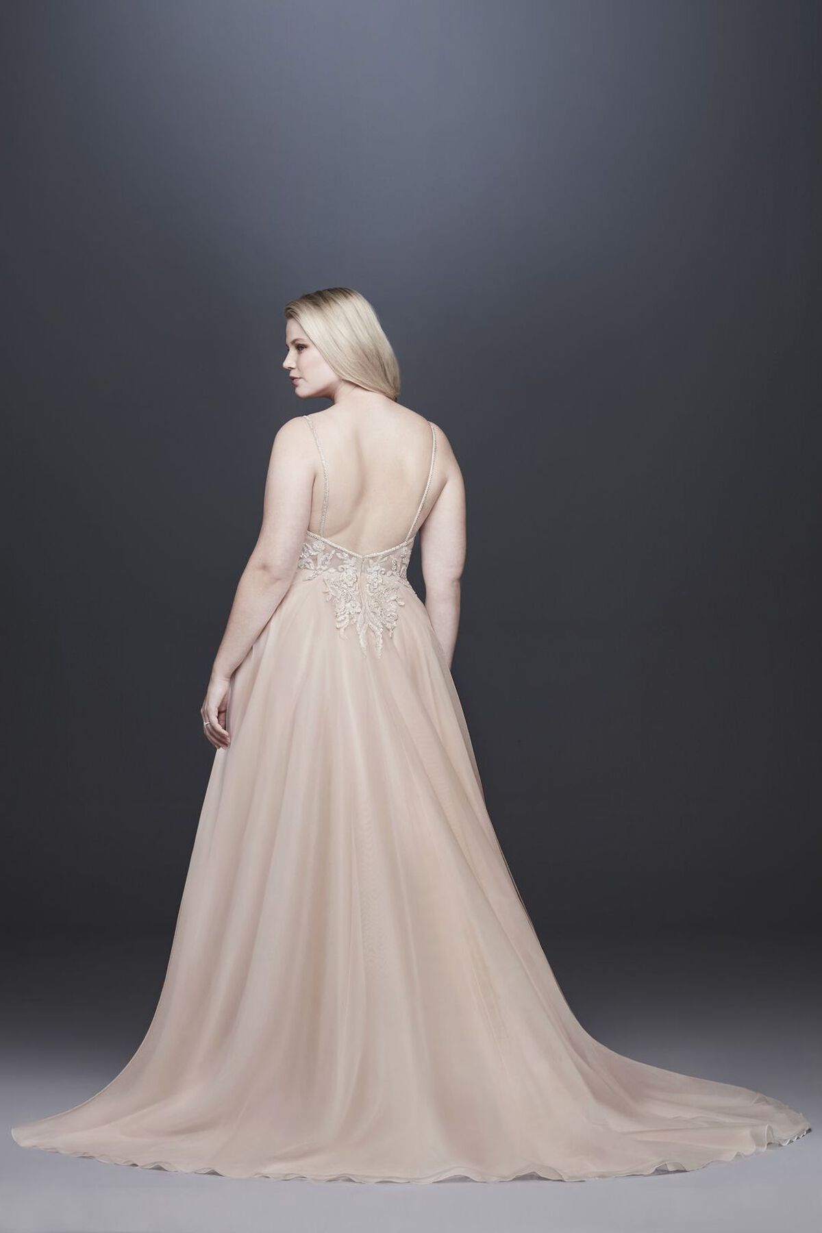 Vestido de novia l&iacute;nea A con pedrer&iacute;a y escote profundo, MARFIL/ROSADO, hi-res