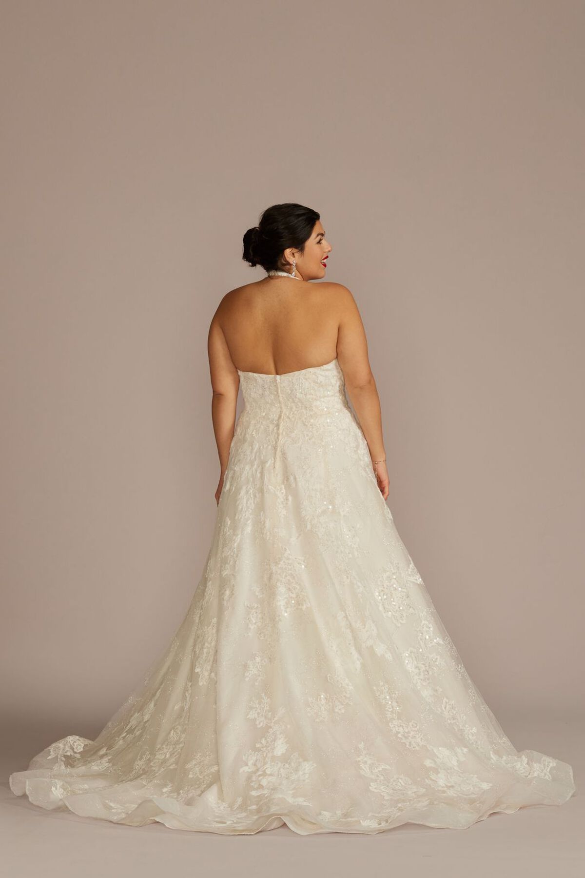 Vestido de novia l&iacute;nea A con pedrer&iacute;a y escote halter, MARFIL/PIEDRA, hi-res