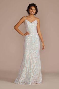 Vestido largo de lentejuela con tirantes