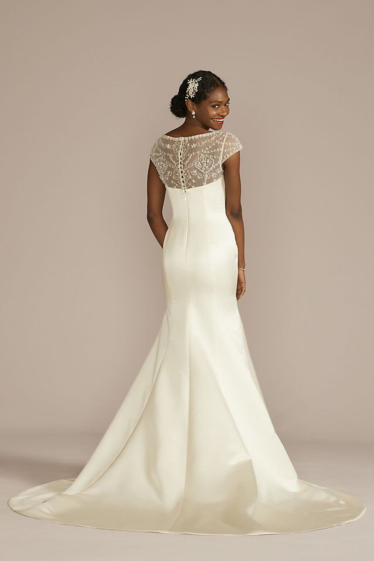Vestido de novia sirena de encaje con sat&iacute;n, MARFIL, hi-res