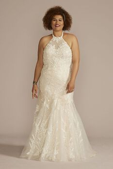 Vestido de novia sirena de encaje con escote halter