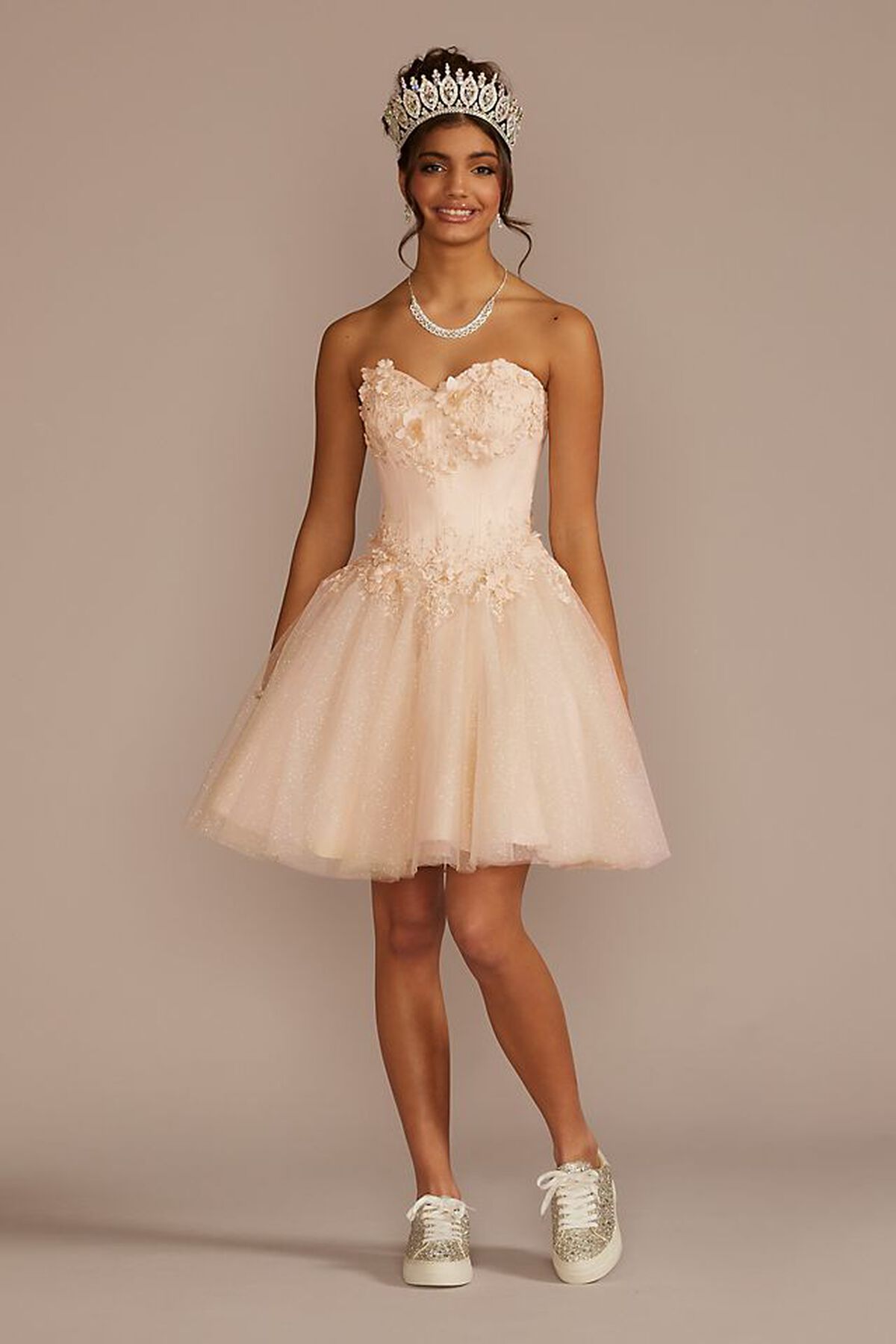 Vestido de quincea&ntilde;era con mangas ca&iacute;das al hombro removibles, CHAMPAGNE, hi-res