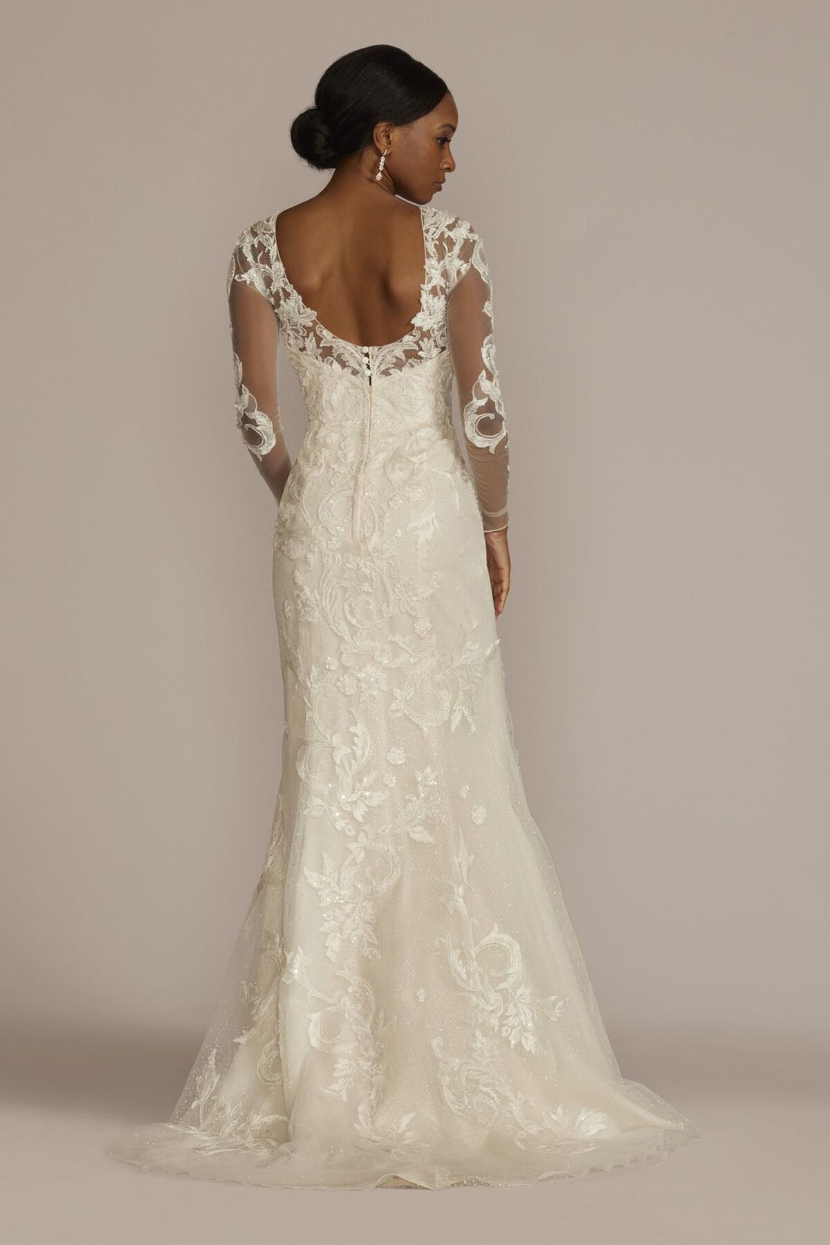 Vestido de novia sirena con falda desmontable y mangas largas, MARFIL/PIEDRA, hi-res