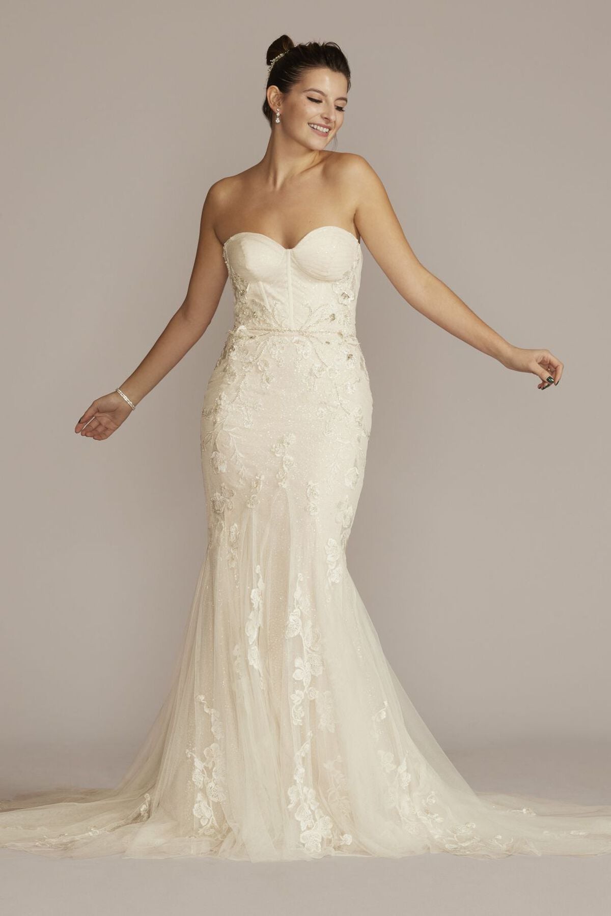 Vestido de novia sirena con corset strapless, MARFIL/PIEDRA, hi-res