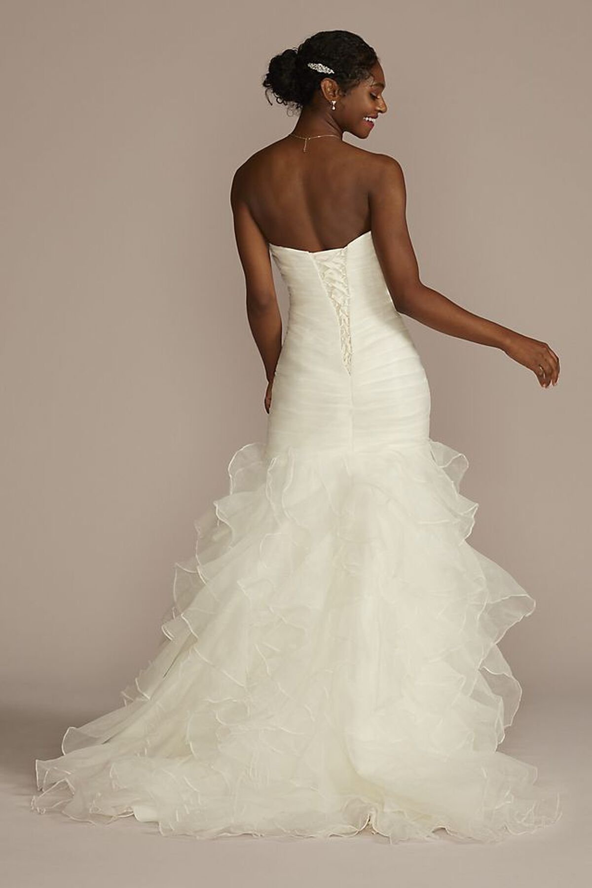 Vestido de novia sirena strapless con falda de holanes, MARFIL, hi-res