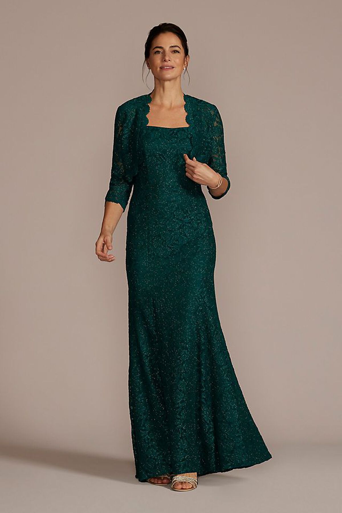 Vestido largo silueta sirena con bolero de encaje, GEMA, hi-res
