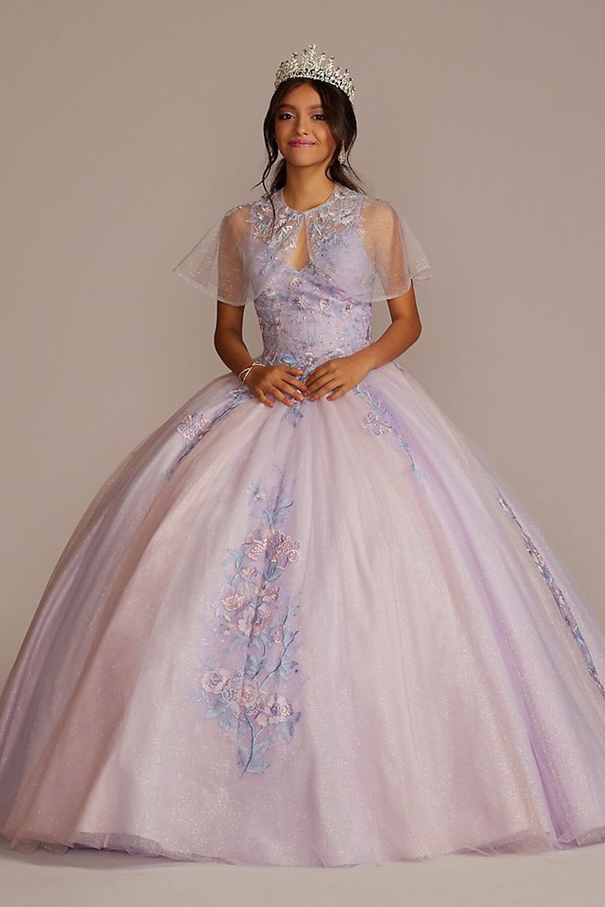 Vestido de quincea&ntilde;era con aplicaciones florales y bolero, MARFIL MULTI, hi-res
