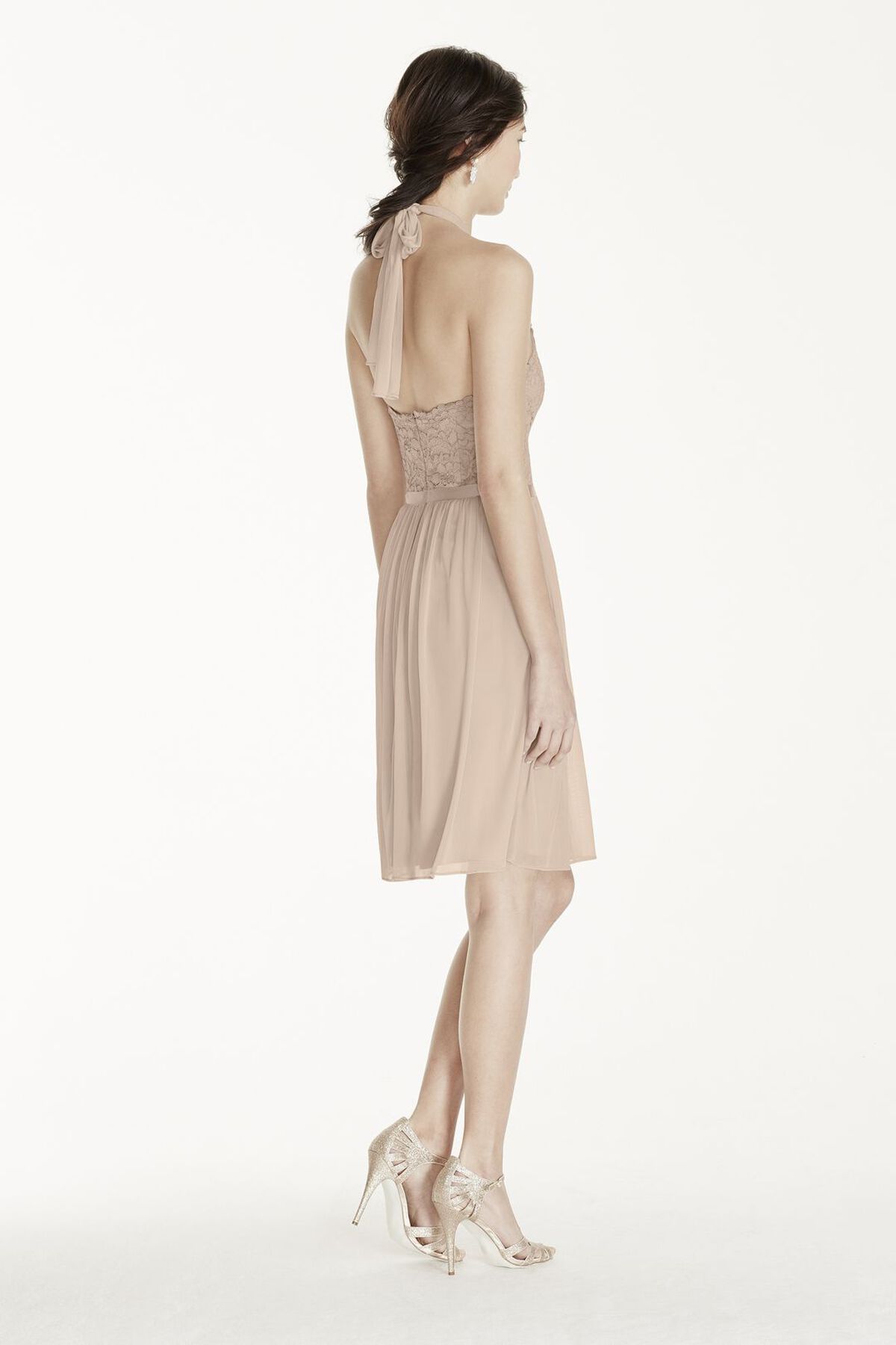 Vestido de dama corto con escote halter de encaje, SPA, hi-res