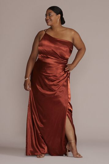 Vestido de dama con escote asim&eacute;trico y abertura en pierna, VINO, hi-res image number null