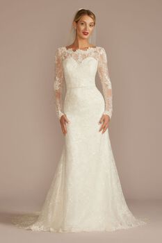 Vestido de novia recto de encaje con escote alto