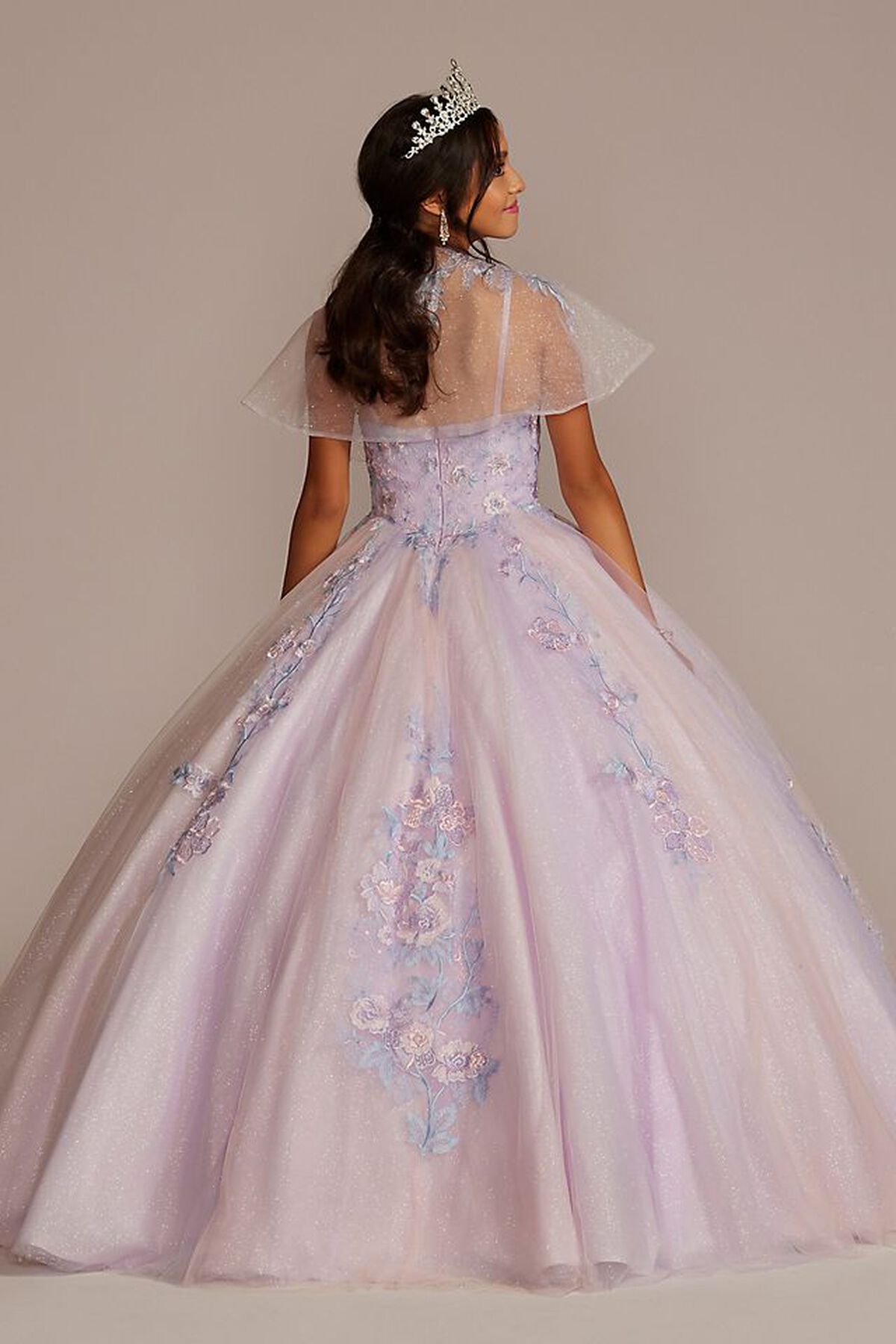 Vestido de quincea&ntilde;era con aplicaciones florales y bolero, MARFIL MULTI, hi-res