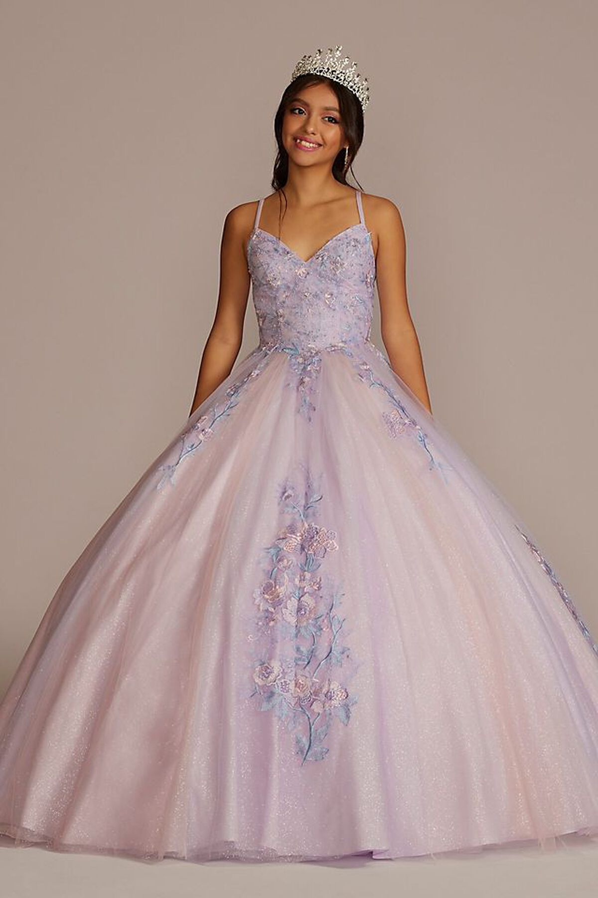 Vestido de quincea&ntilde;era con aplicaciones florales y bolero, MARFIL MULTI, hi-res