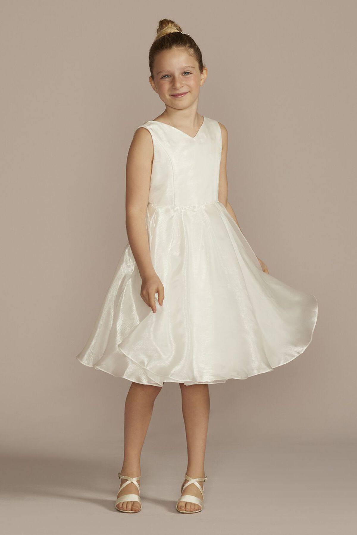 Vestido de primera comuni&oacute;n de organza sin mangas, BLANCO SUAVE, hi-res
