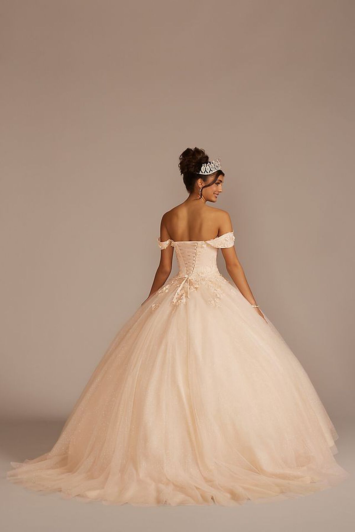 Vestido de quincea&ntilde;era con mangas ca&iacute;das al hombro removibles, CHAMPAGNE, hi-res