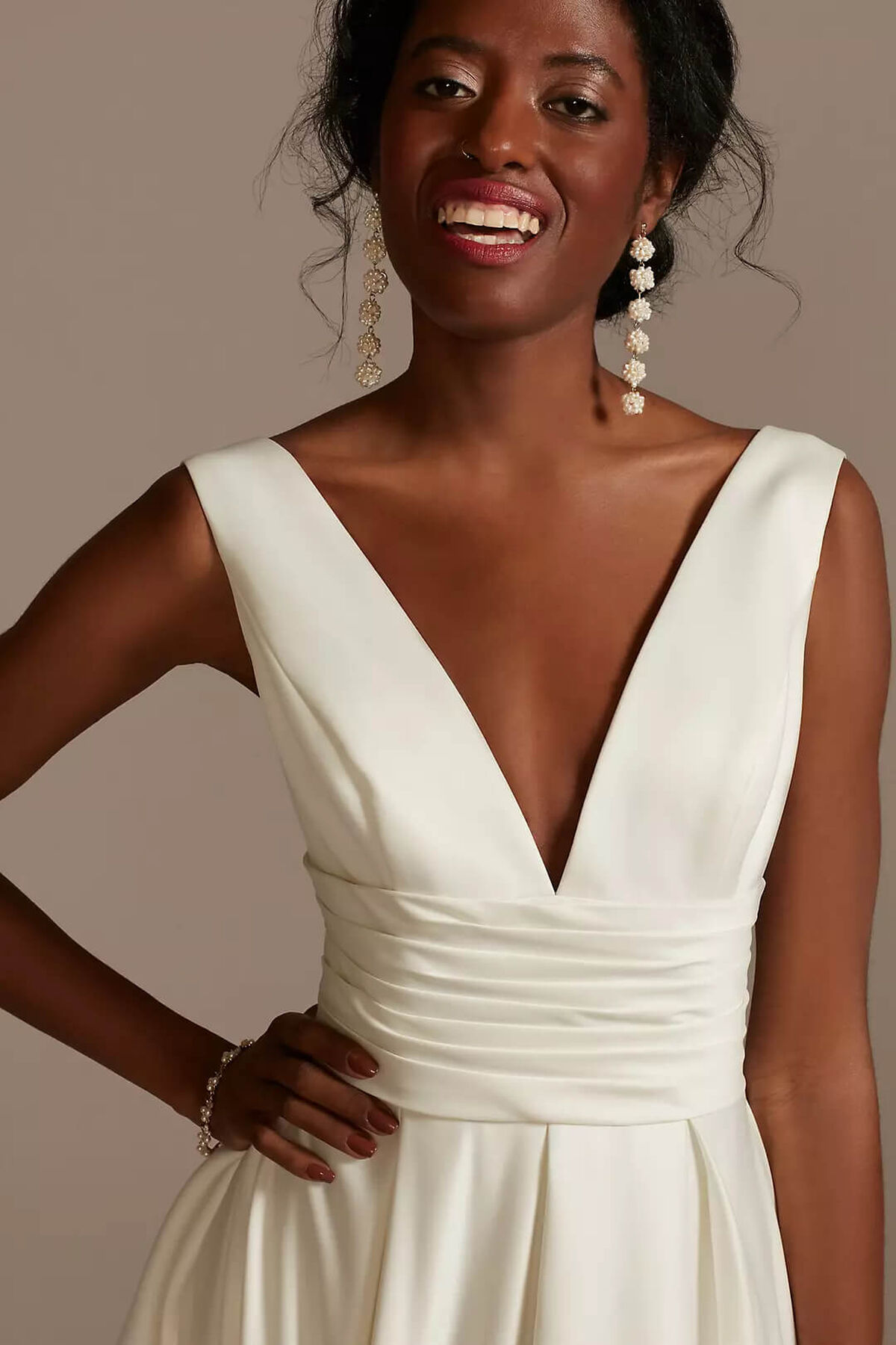 Vestido de novia midi satinado, MARFIL, hi-res