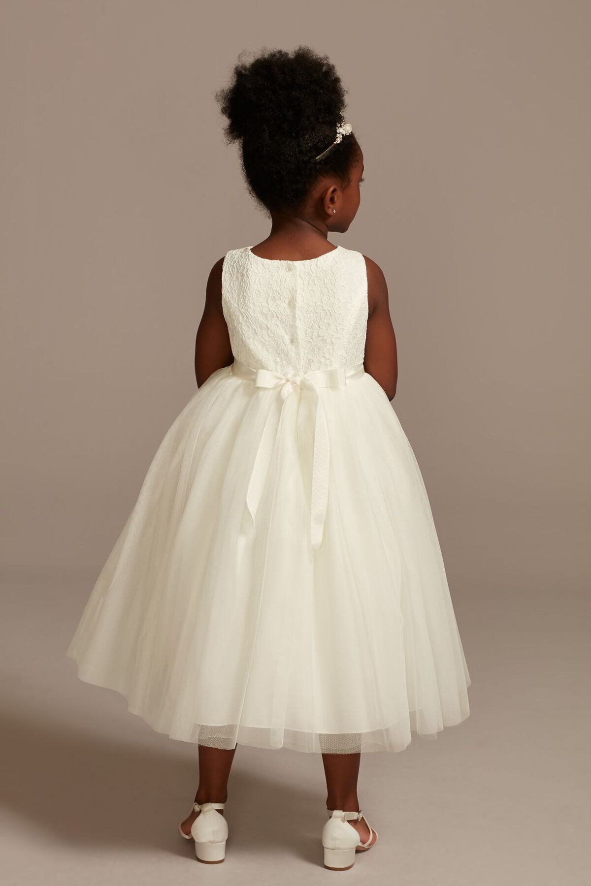 Vestido de primera comuni&oacute;n de encaje y tul, BLANCO, hi-res