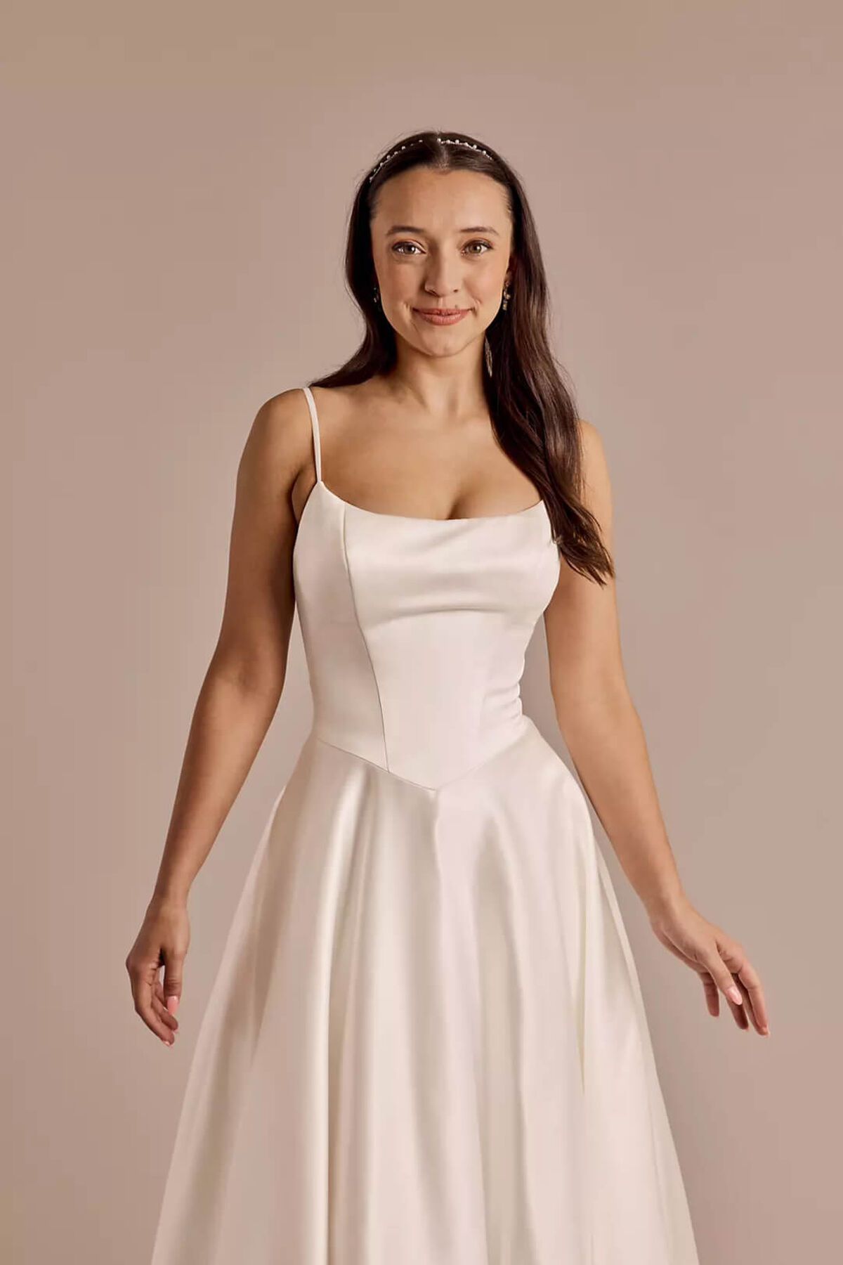 Vestido de novia satinado con tirantes, BLANCO SUAVE, hi-res