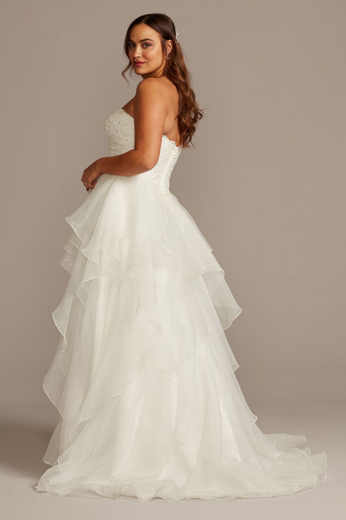 Vestido de novia princesa strapless con falda de tul en capas, BLANCO SUAVE, hi-res