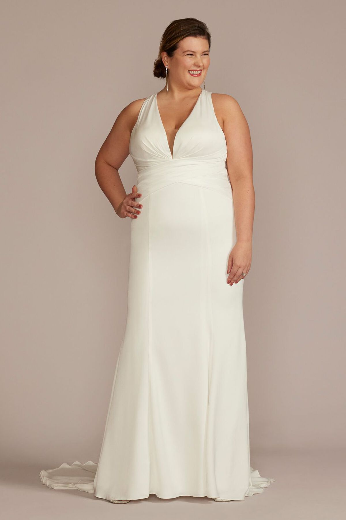 Vestido de novia recto halter de sat&iacute;n, BLANCO SUAVE, hi-res