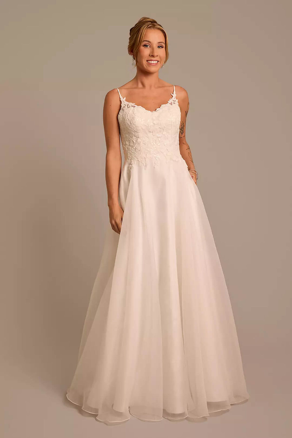 Vestido de novia l&iacute;nea A con encaje, BLANCO SUAVE, hi-res