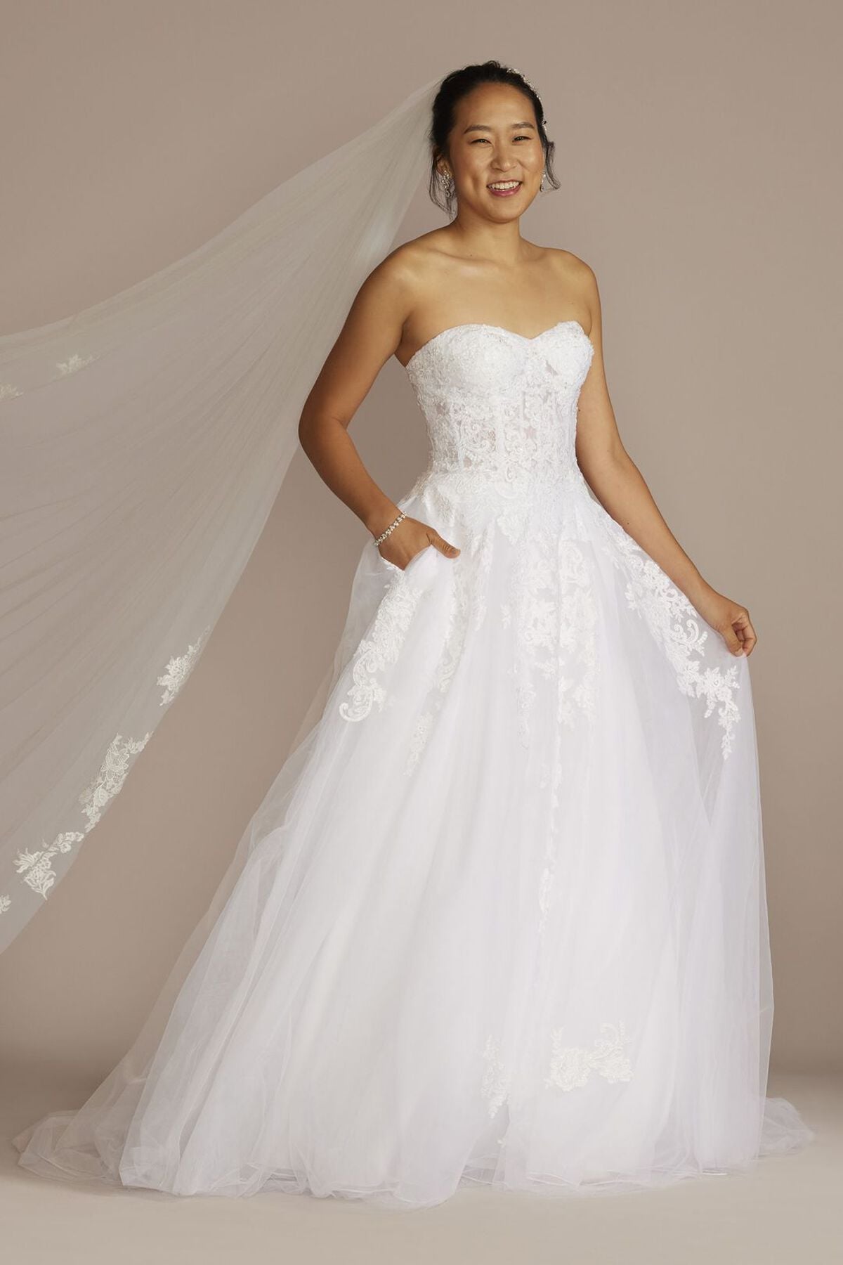 Vestido de novia princesa strapless con varillas en corset, BLANCO SOLIDO, hi-res