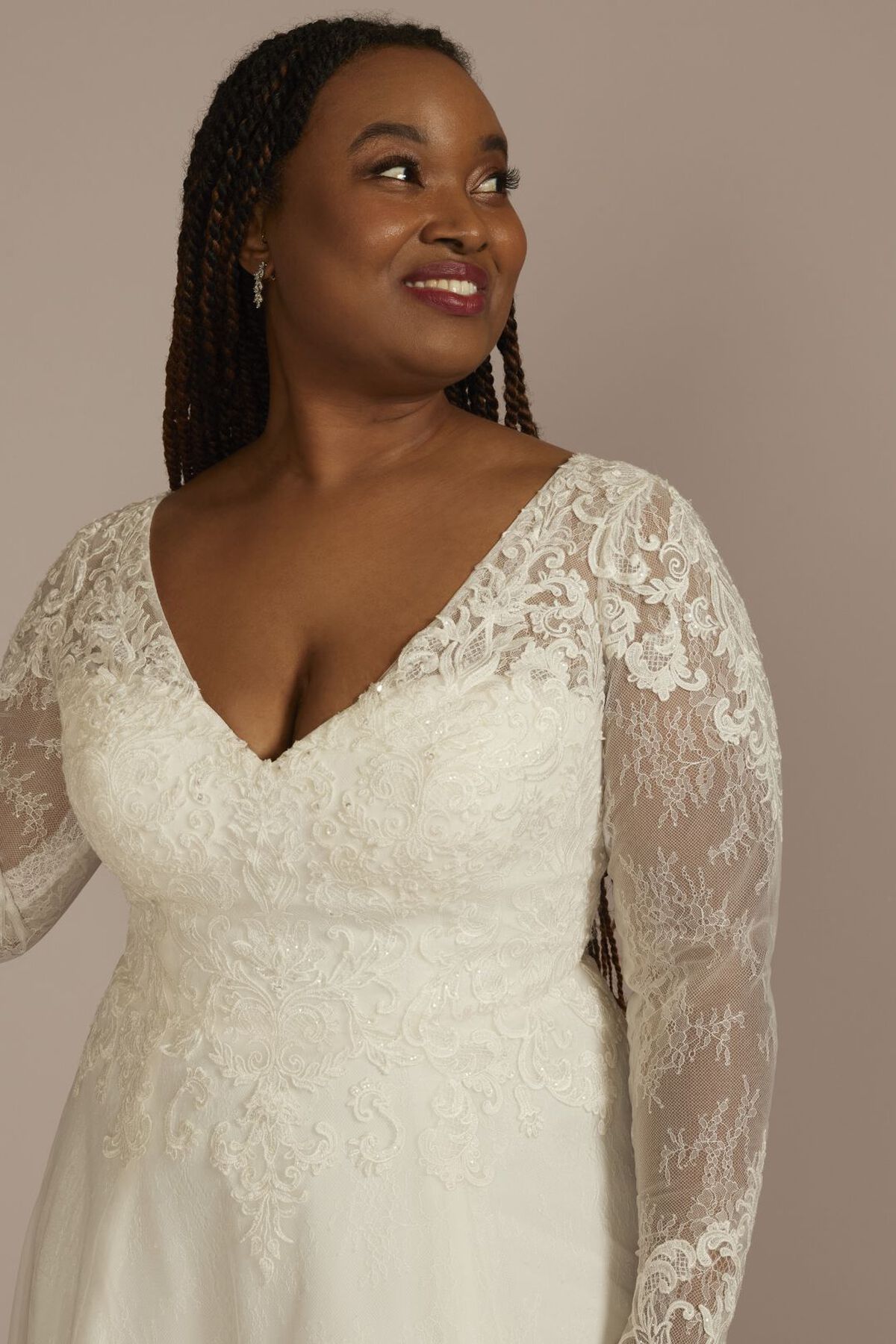 Vestido de novia l&iacute;nea A con mangas largas de encaje, MARFIL, hi-res