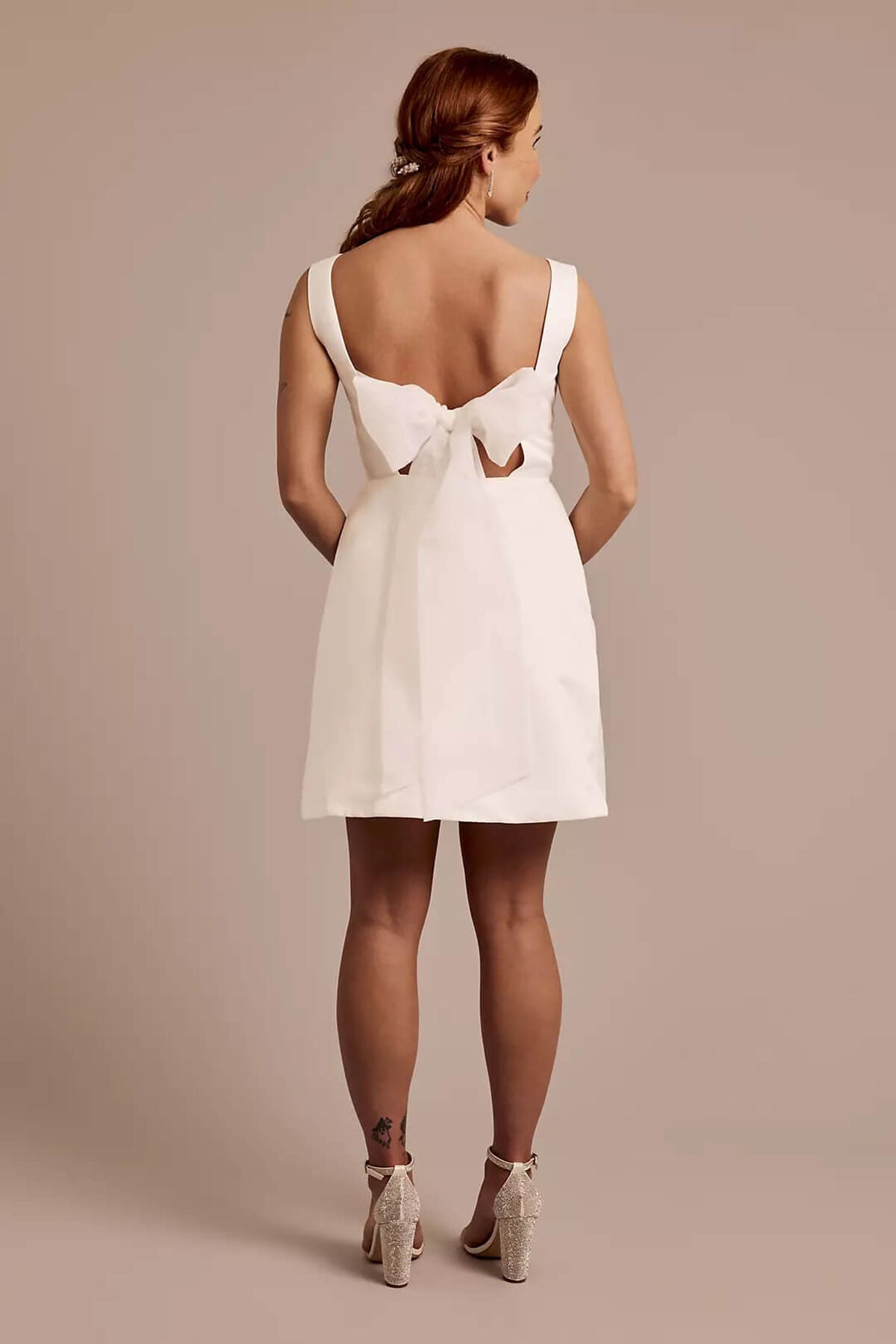 Vestido escote cuadrado y mo&ntilde;o en espalda, BLANCO SUAVE, hi-res