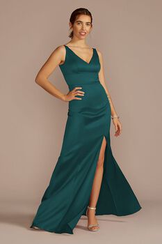 Vestido de Dama satín con escote en V  8002345