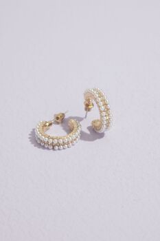 Aretes de aro con perlas y cristales 8002435