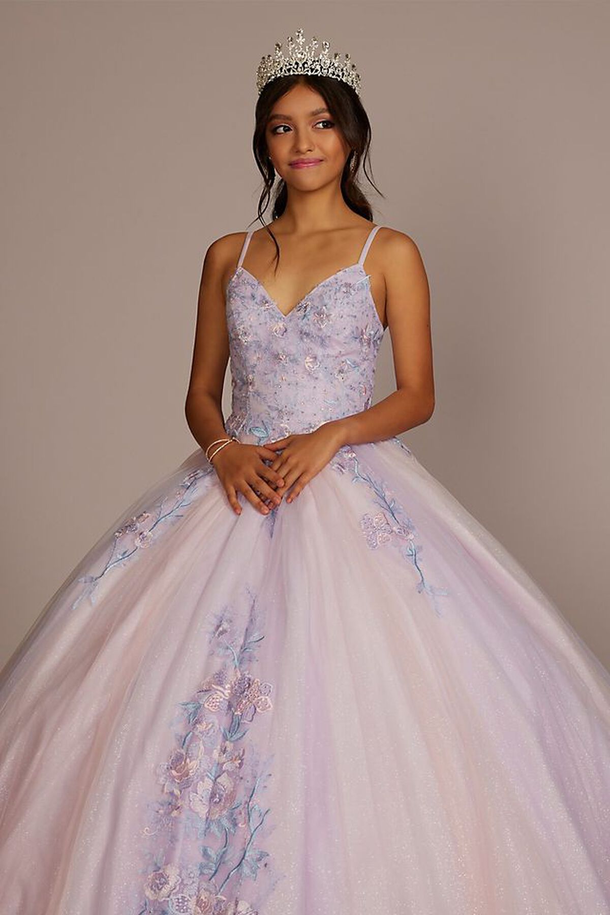 Vestido de quincea&ntilde;era con aplicaciones florales y bolero, MARFIL MULTI, hi-res