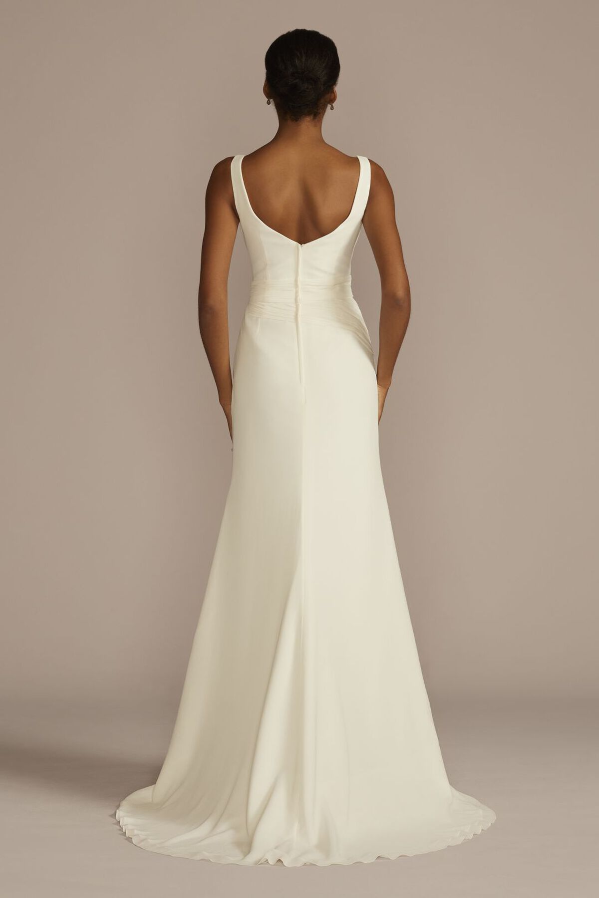 Vestido de novia recto liso con drapeado en cintura, MARFIL, hi-res